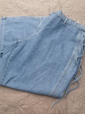 SHEIN Light Blue Lace-Up Side Wide Leg Jeans